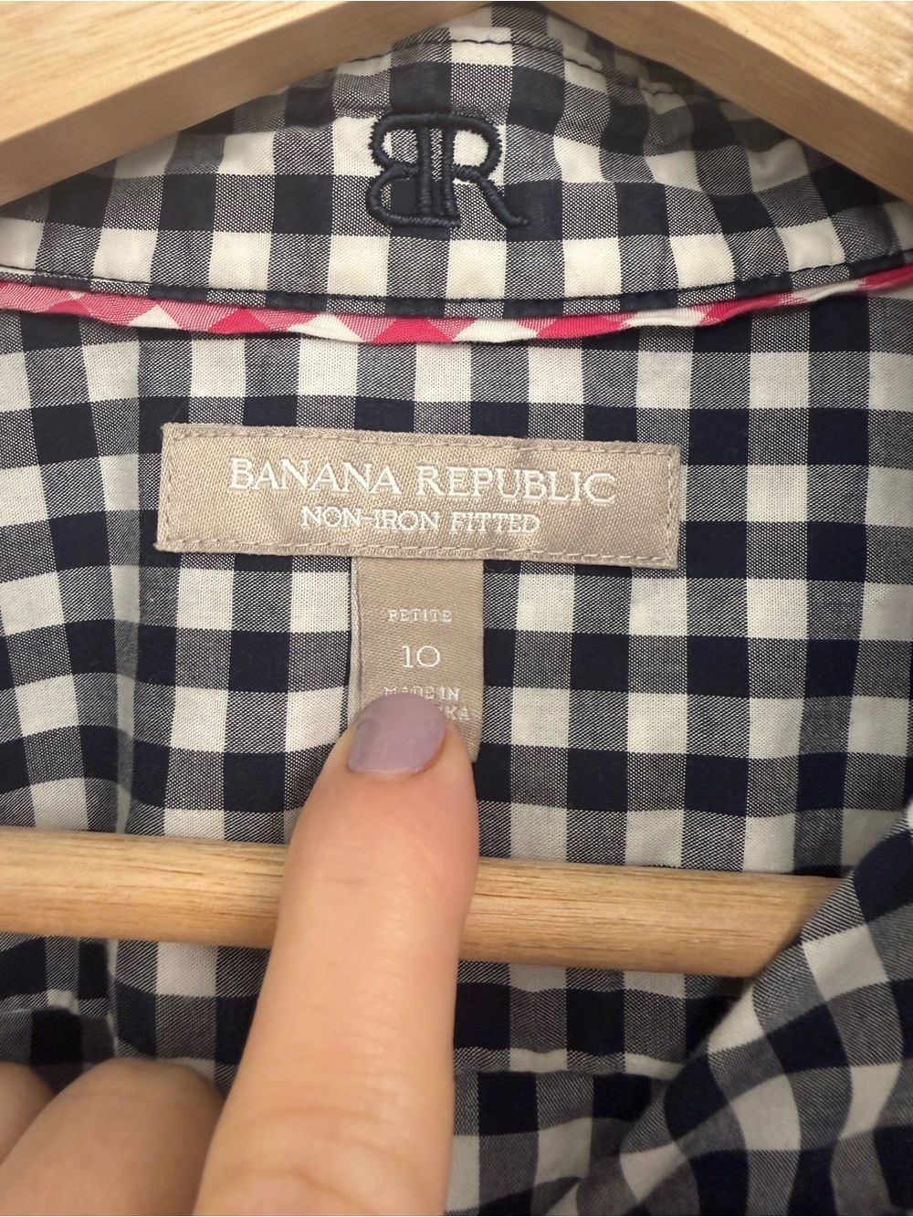 Navy gingham button down - Picture 2 of 4